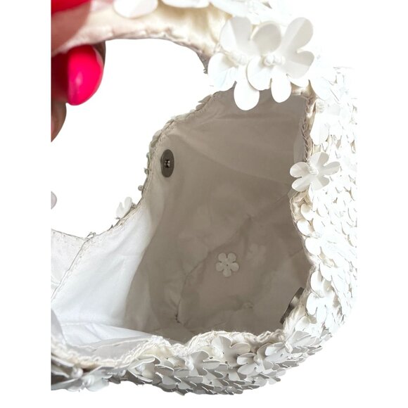 FLORAL White Appliqué Handbag With Beaded Fringe - Picture 3 of 8